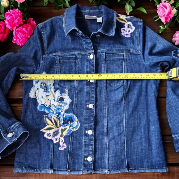 Chico's Floral Embroidered Jean Jacket - Picture 4 of 8